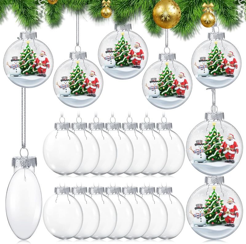 Photo 1 of 96 Pieces Clear Christmas Plastic Ornament for Crafts 80 mm Decorative Hanging Fillable Ornament Transparent Disc Ball for DIY Christmas Tree Decor

