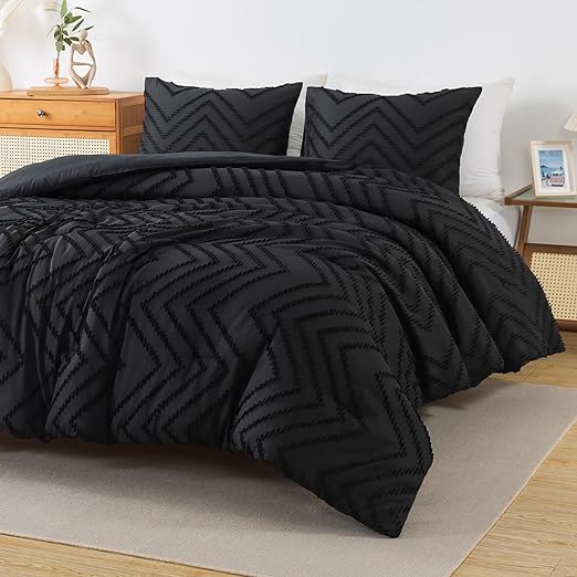 Photo 1 of  Boho Soft Fluffy Warm Lightweight Bedding Comforter Sets for Bed, 3 Pieces Chevron Tufted Aesthetic Microfiber Lightweight Comforter Set