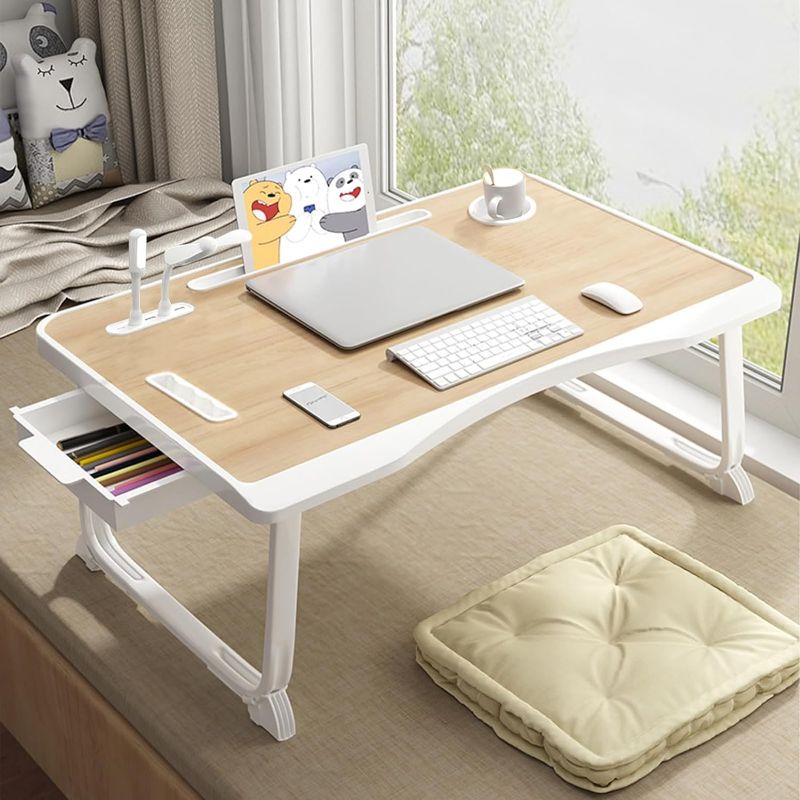 Photo 1 of Laptop Desk for Bed, Laptop Bed Tray Table with Storage Drawer and Cup Holder, Laptop Bed Desk Tray with USB Charge Port, Foldable Bed Table for Writing Working Reading (Yellow)