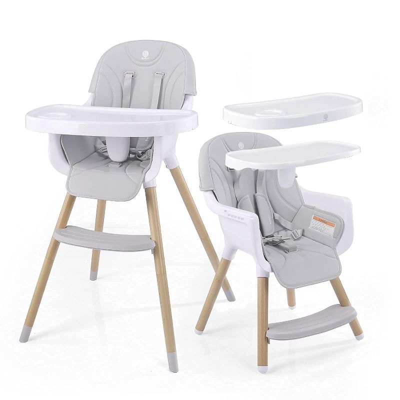 Photo 1 of Baby High Chair, 3-in-1 Convertible ASTM Approved Infant Adjustable Feeding Dining Chair | 2 Big Removable Easy to Clean Dishwasher Safe Trays,for 6 Mons up to 35 Lb Toddler(Grey)
