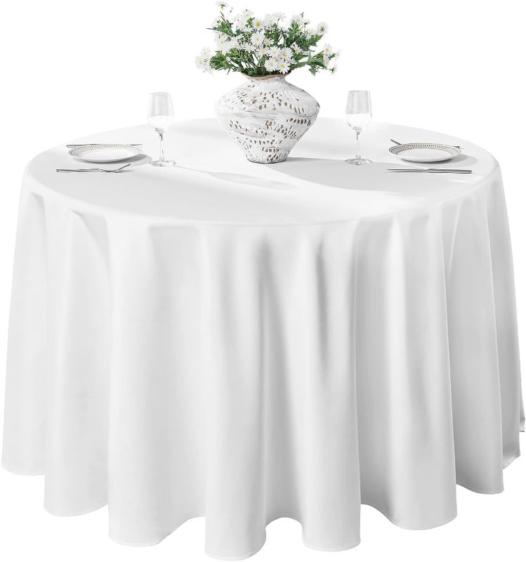 Photo 1 of 10 Pack 132inch Round Tablecloth Polyester Table Cloth?Stain Resistant and Wrinkle Polyester Dining Table Cover for Kitchen Dinning Party Wedding Rectangular Tabletop Buffet Decoration(White)
