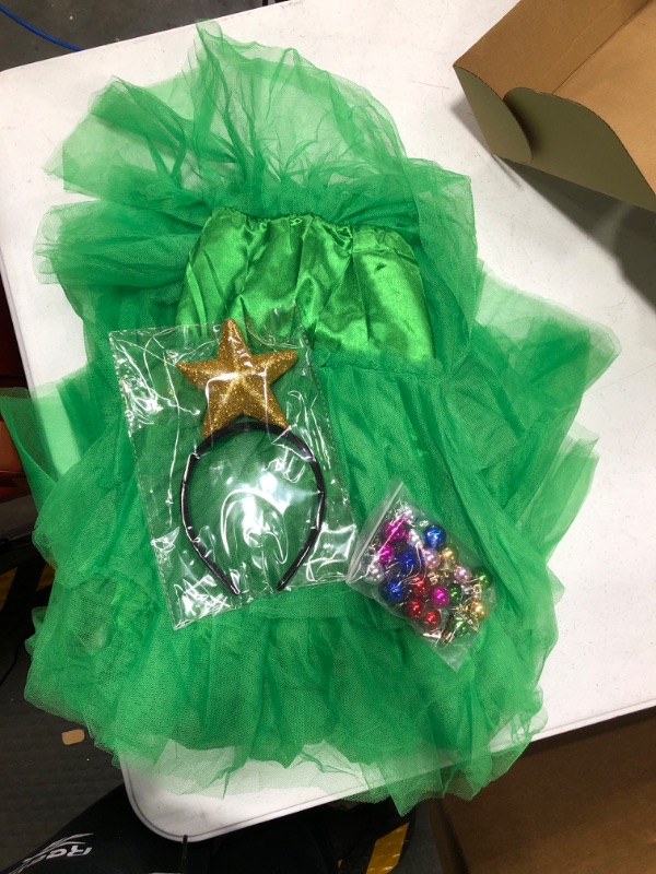 Photo 1 of 24 Pcs Christmas Tree Costume Set Festive Party Dress Outfit Tulle Skirts Star Headband Beard Ornaments for Women Girl Medium