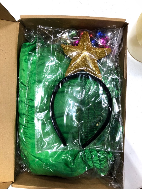Photo 1 of 24 Pcs Christmas Tree Costume Set Festive Party Dress Outfit Tulle Skirts Star Headband Beard Ornaments for Women Girl Medium
