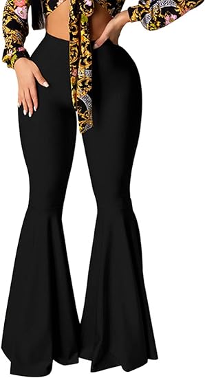 Photo 1 of GUOLEZEEV Women High Waisted Flared Pants Solid Color Plus Size Bell Bottom Leggings XX-Large 20#black