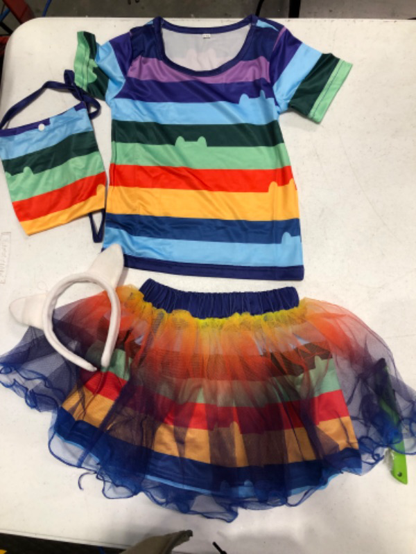 Photo 2 of ADREIT Rainbow Tutu Dress for Girls, Birthday Girl Outfit Cosplay Costumes with Headband and Bag Christmas Birthday Party Stripe 3-4 Years