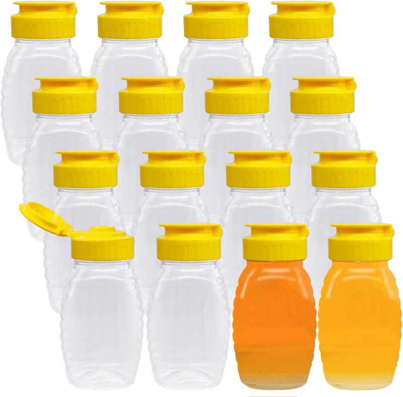 Photo 2 of 16 Pcs 3.7oz Clear Plastic Honey Jar,Squeeze Honey Bottle Container with Flip-Top Lid,Empty Honey Bottle for Storing and Dispensing