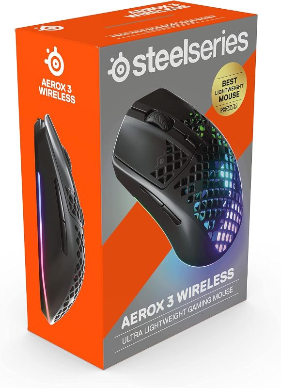 Photo 1 of SteelSeries Aerox 3 Wireless - Super Light Gaming Mouse - 18,000 CPI TrueMove Air Optical Sensor - Ultra-Lightweight 68g Water Resistant Design - 200 Hour Battery Life – Onyx