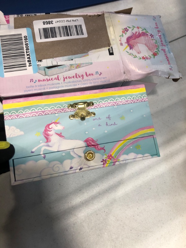 Photo 2 of Girl's Musical Jewelry Storage Box with Pullout Drawer, Rainbow Unicorn Design,The Unicorn Tune