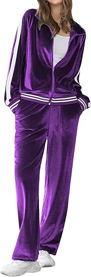 Photo 1 of Ekouaer Women's Velvet Velor Tracksuits 2 Piece Lounge Outfits Zip Up Sweatshirt and Sweatpants with Pockets S-3
XL Purple X-Large