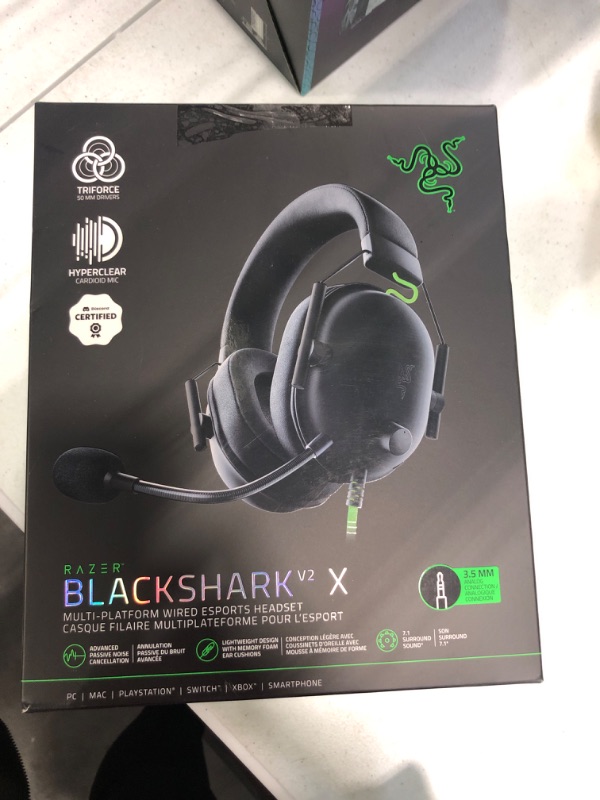 Photo 3 of ***CORD PLUG IN DAMAGED*** 
Razer BlackShark V2 X Gaming Headset: 7.1 Surround Sound - 50mm Drivers - Memory Foam Cushion - for PC, PS4, PS5, Switch, Xbox One, Xbox Series X|S, Mobile - 3.5mm Audio Jack - Classic Black