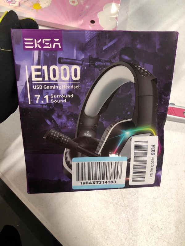 Photo 3 of EKSA E1000 USB Gaming Headset for PC, Computer Headphones with Microphone/Mic Noise Cancelling, 7.1 Surround Sound, RGB Light - Wired Headphones for PS4, PS5 Console, Laptop, Call Center