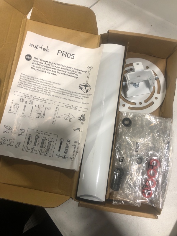 Photo 1 of suptek White Projector Ceiling Mount Bracket Fits Flat or Sloped Ceiling Height Adjustable with Extendable Length for LCD/DLP Projectors (PR05)