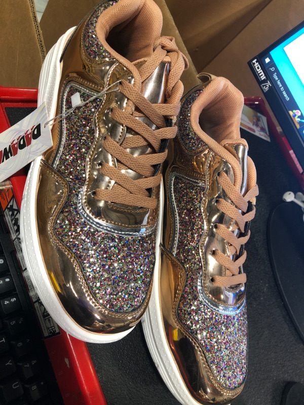 Photo 1 of DADAWEN Women's Glitter Platform Wedge Athletic Tennis Walking Shoes Sparkly Sequin Lightweight Non Slip Casual Comfort Fashion Sneakers (Size:US5-US12) 9.5 Gold