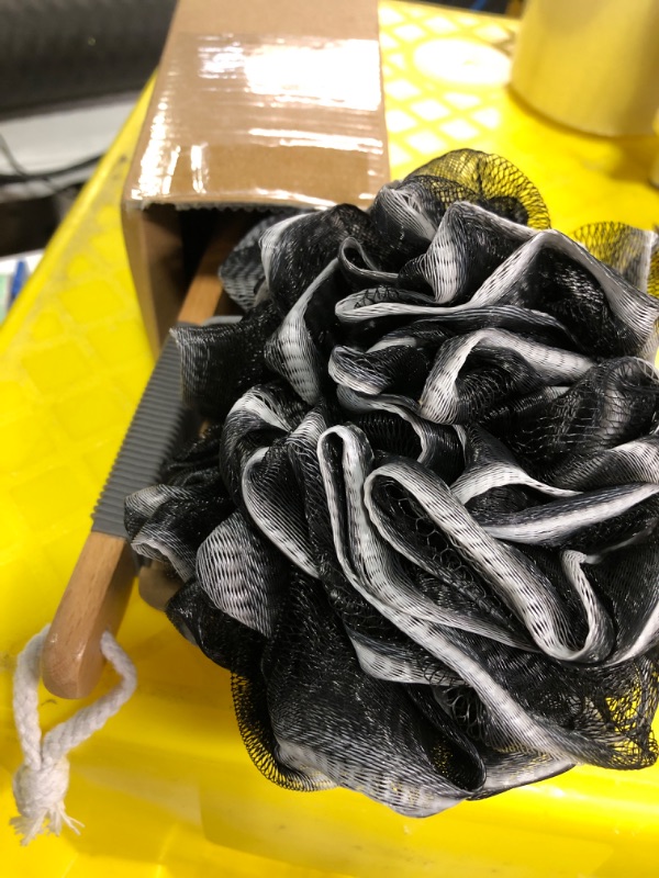 Photo 1 of AmazerBath Shower Sponge Loofah Back Scrubber, PE Soft Mesh Loofah Body Scrubber with Long Wooden Handle, Bath Sponge for Men Women (Black)