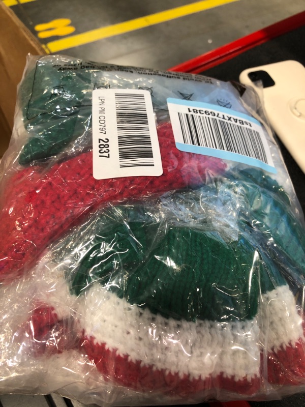 Photo 1 of 4 Pcs Knitted Santa Hat Elf Hats Christmas Hat Adults Knit Beanie Hat Skull Cap Winter Hats for Women Men Stripe Style