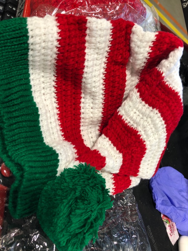 Photo 1 of 4 Pcs Knitted Santa Hat Elf Hats Christmas Hat Adults Knit Beanie Hat Skull Cap Winter Hats for Women Men Stripe Style