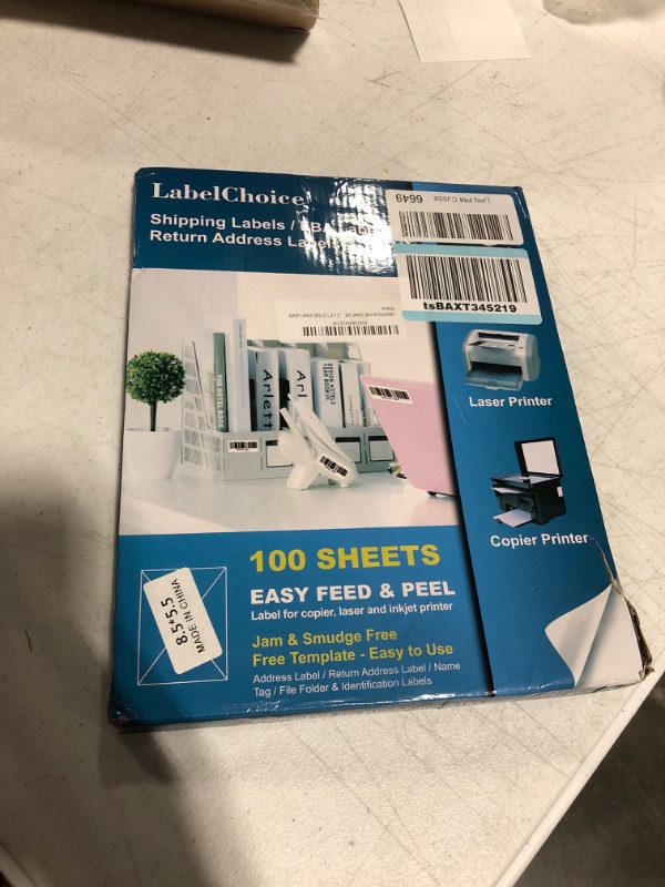 Photo 2 of Labelchoice 100 Sheets 200 Labels Half Sheet Self Adhesive Shipping Labels for Laser & Inkjet Printers, 8.5" x 5.5" Shipping Mailing Labels, 2 per Page Shipping Labels, 5 1/2 x 8 1/2 Half Sheet Labels 8.5"x5.5"--200 Labels