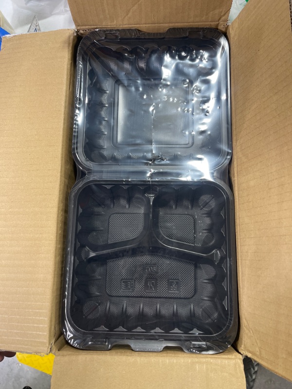 Photo 2 of YANGRUI Clamshell Food Containers, Shrink Wrap 55 Pack 8 Inch To Go Containers BPA Free Microwave Freezer Safe Plastic Hinged Clamshell Take Out Containers