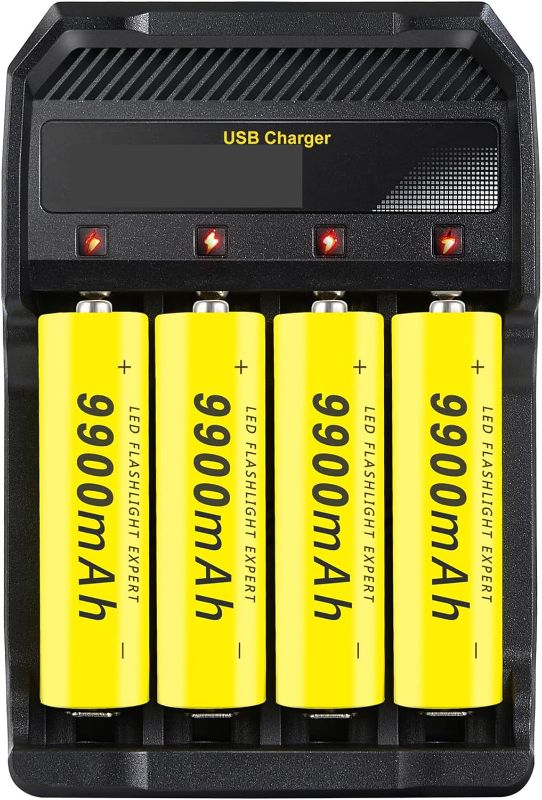 Photo 1 of 4-Bay USB Charger Suit, Universal Smart Charger W?i?th 4-Pack 9900mAh Re?charg?eable ……(Button Top)
