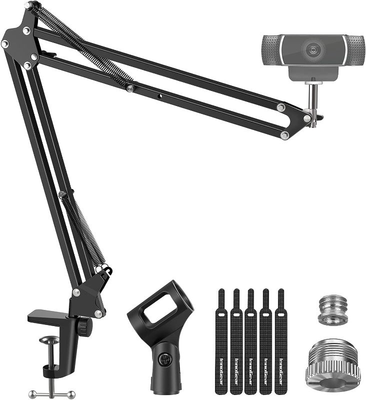 Photo 1 of InnoGear Webcam Stand, Boom Arm Mount Stand for Logitech Webcam BRIO 4K C920 C920S C922 C922x C925e C930 NexiGo N60, 1/4"-3/8" and 3/8"-5/8" Screw for Blue Yeti Snowball Yeti Nano and Other Mics