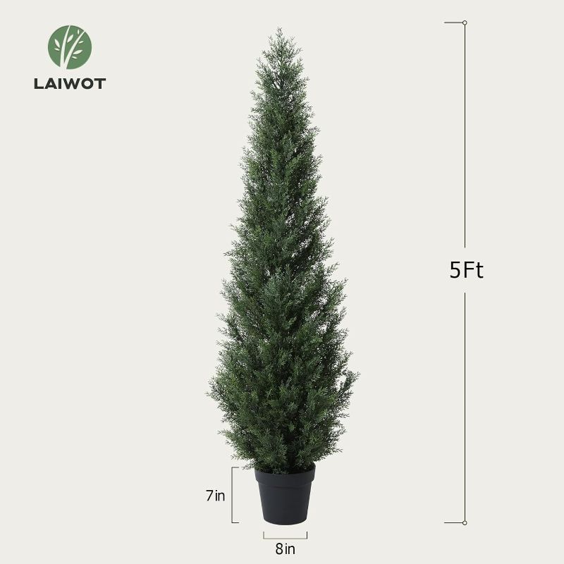 Photo 1 of 5FT Artificial Cedar Topiary Trees for Outdoors Potted Fake Cypress Trees Faux Evergreen Plants for Home Porch Decor 