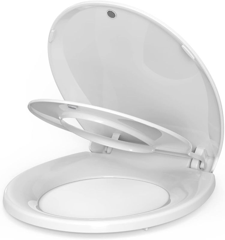 Photo 1 of ** SLIGHTLY BROKEN*

Toilet Seat, Round Toilet Seat with Toddler Seat Built in, Potty Training Toilet Seat Round Fits Both Adult and Child, with Slow Close and Magnets- Round