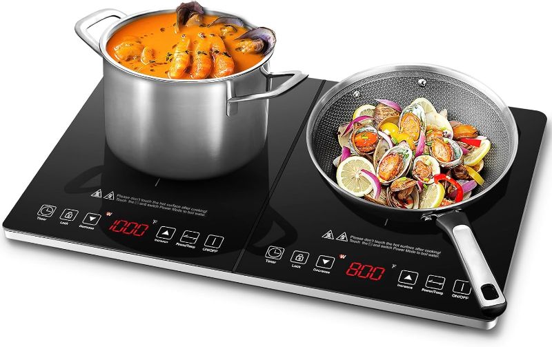 Photo 1 of ****USED//NON FUNCTIONIING**** Double Induction Cooktop AMZCHEF Induction Cooker 2 Burners, Low Noise Electric Cooktops With 1800W Sensor Touch, 10 Temperature & Power Levels,Independent Control,3-hour Timer, Safety Lock