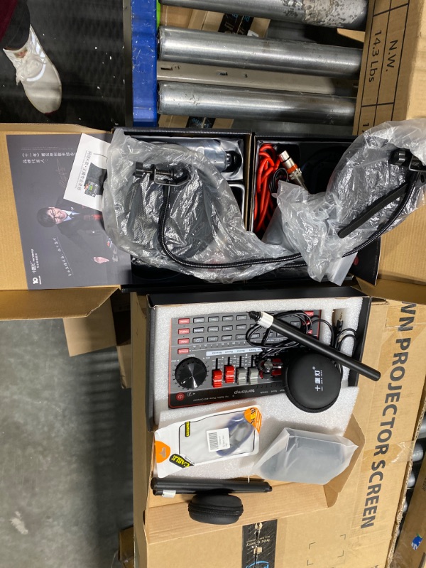 Photo 1 of Audio Mixer with Sound Card, tenlamp Two 3.5mm Studio Condenser Microphone and G3 Audio interface Sound Board Voice Changer, Podcast Equipment Bundle for PC Recording Gaming Live Streaming Podcast