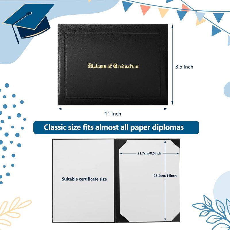 Photo 2 of 12 Pack Diploma Holder 8.5 x 11 Inch Diploma Cover Embossed Diploma of Graduation Certificate Holders Black Padded Diploma Holder Bulk for High School University Grad

