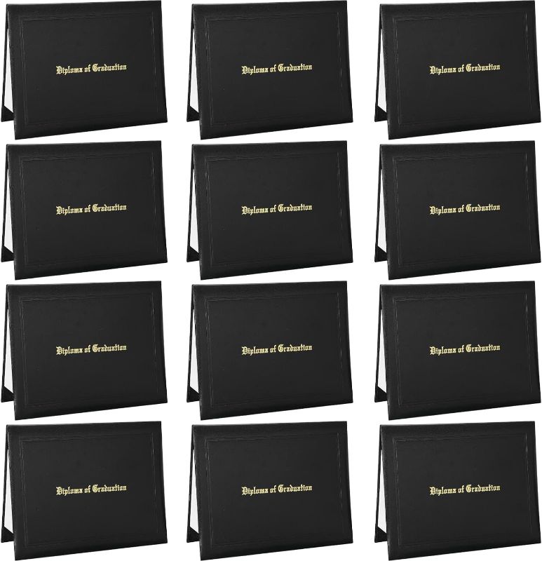 Photo 1 of 12 Pack Diploma Holder 8.5 x 11 Inch Diploma Cover Embossed Diploma of Graduation Certificate Holders Black Padded Diploma Holder Bulk for High School University Grad

