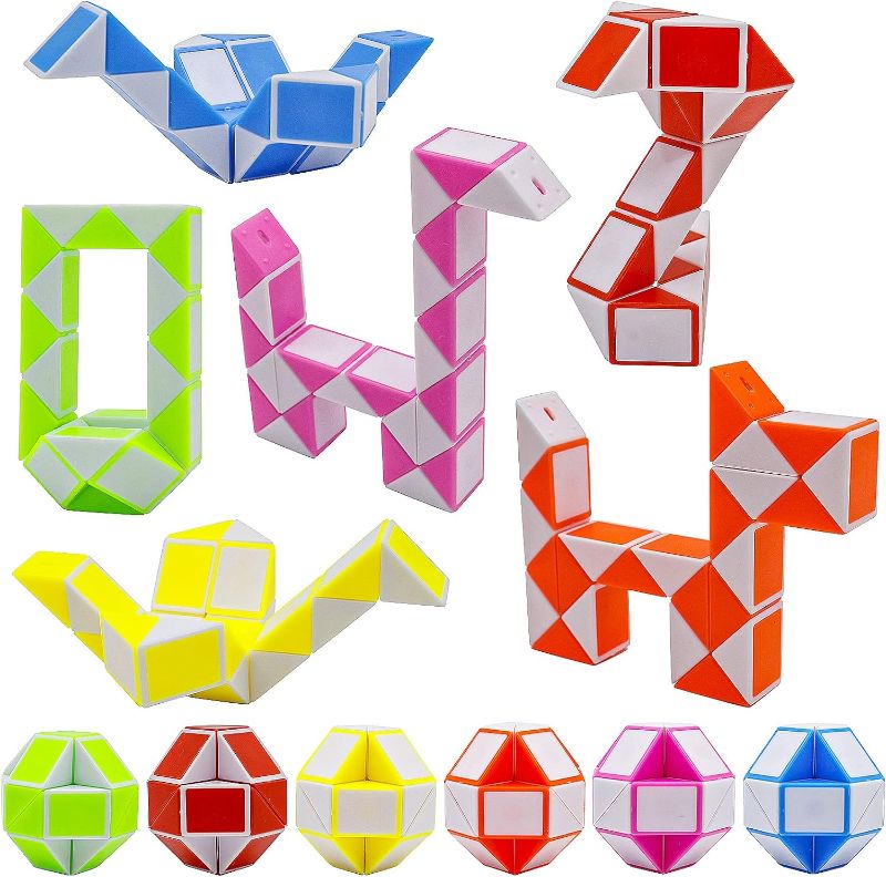 Photo 1 of 12 Pack 24 Blocks Mini Fidget Snake Cube Mini Twist Puzzle Cubes Magic Speed Cubes Toy for Kids Party Bag Fillers, Party Supplies
