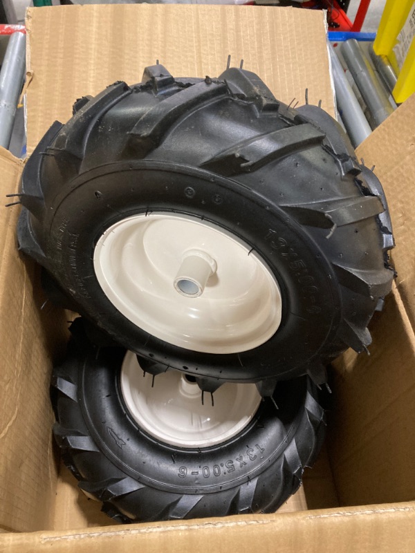 Photo 3 of 13x5.00-6 Tractor Tread Tire & Rim with 1 Inch Hub - Troy-Bilt Tiller Replacement Wheel