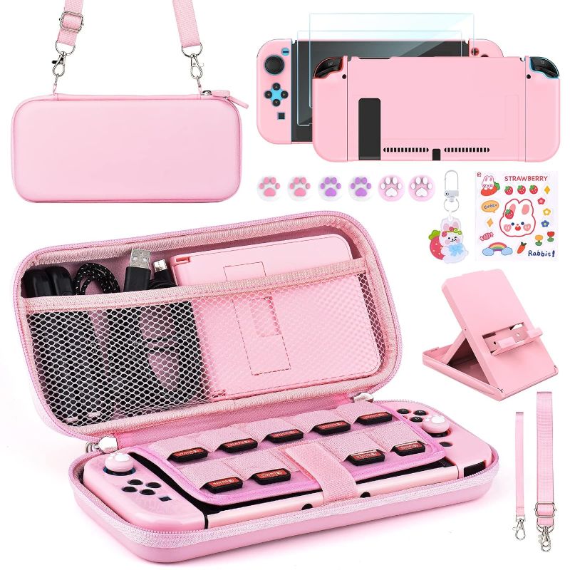 Photo 1 of Younik Switch Accessories Bundle, 15 in 1 Pink Switch (NOT OLED/Lite) Accessories Kit for Girls Include Switch Carrying Case, Adjustable Stand, Protective Case for Switch Console & J-Con Pink, ADIDOG -XLARGE DOG WEAR
