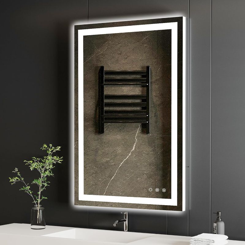 Photo 1 of 24x36 Inch LED Bathroom Mirror - Anti-Fog, Stepless Dimmable - Bathroom Mirror with LED Lights - 3 Color LED Mirror for Bathroom, UL Listed, IP54 Waterproof, Horizontal/Vertical