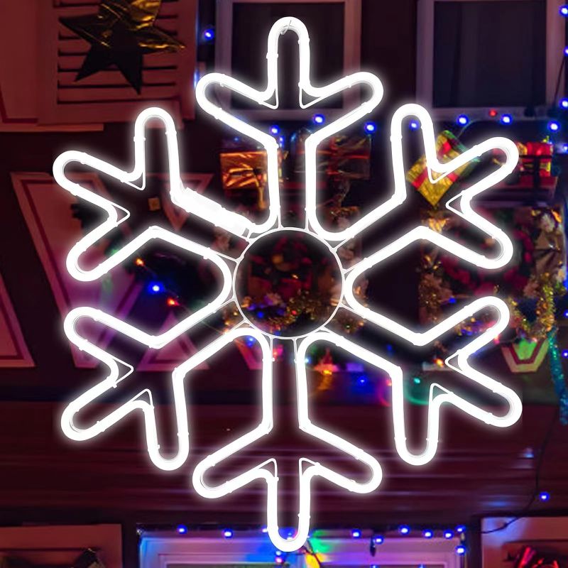 Photo 1 of 20 Inch Large Outdoor Snowflake Decorations Light, 480 LED Outdoor Lighted Snowflake, Outdoor Christmas Yard Decorations for Outdoor, Yard, Porch, Christmas, Nativity Scene, Party (White)