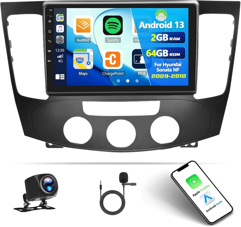 Photo 1 of [2+64G]Android 13 Car Stereo for Hyundai Sonata NF 2009 2010 with Apple Carplay&Android Auto,9 Inch Touch Screen Car Radio with Mirror Link GPS WiFi Bluetooth FM/RDS SWC Dual USB/AUX-in+Backup Camera
