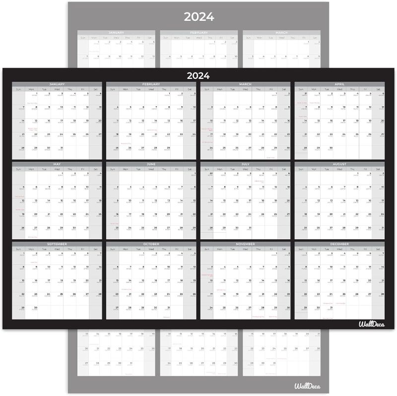Photo 3 of WallDeca Large Dry Erase Calendar for Wall - 2024 Wall Calendar Dry Erase Monthly Yearly Planner - Laminated White Board Calendar Sheet - Horizontal/Vertical Layout - 24" x 36" Dry Erase Wall Calendar
