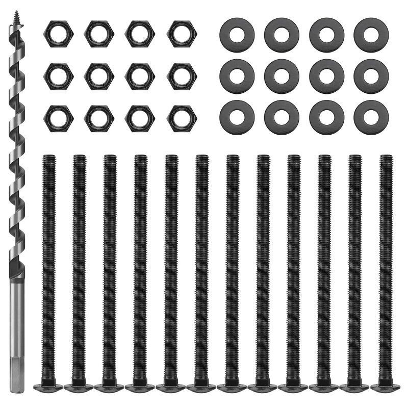 Photo 1 of 1/2 in. x 8 in. Carriage Bolt Kit Includes 12 Bolts, 12 Washers, and 12 Nuts+1/2-Inch x 12-Inch Auger Drill Bit, Hex Shank 3/8-Inch
