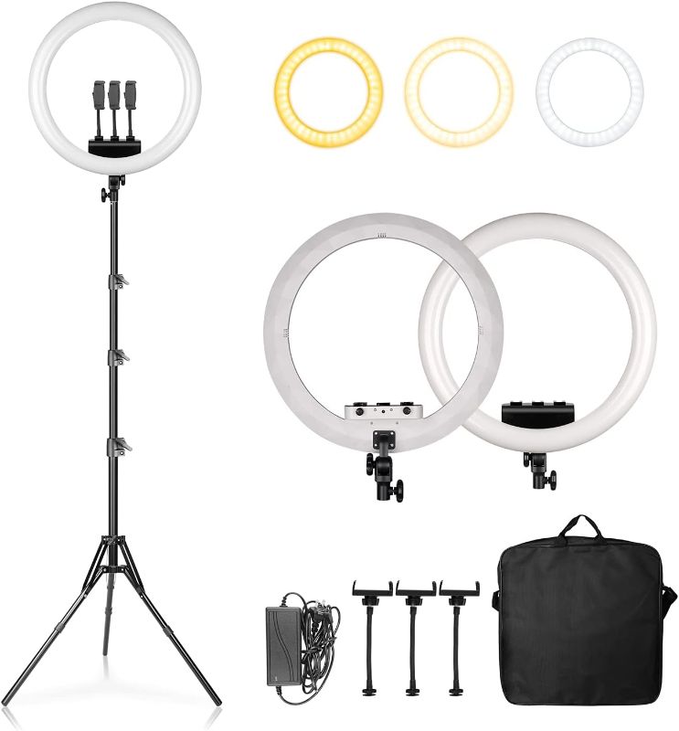 Photo 1 of 18 Inch Ring Light, Adjustable 2700-6500K Color Temperature LED Ring Light with Stand and Carrying Bag for Selfie, Makeup, TikTok, YouTube, Live Broadcast, Vlog