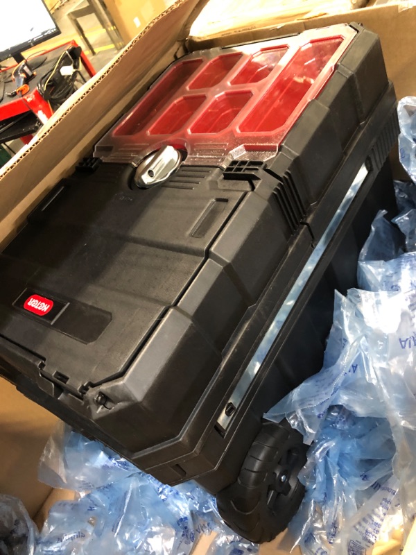 Photo 1 of Keter - 241008 Masterloader Resin Rolling Tool Box with Locking System and Removable Bins – Perfect Organization and Storage Chest for Power Drill, Tape Measure, and Screwdriver Set, Black