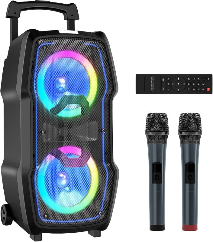 Photo 1 of VeGue Karaoke Machine, Wireless Bluetooth PA System for Adults & Kids with Dual 8'' Subwoofers, 2 UHF Wireless Mics, Colorful LED Lights, Ideal for Home Karaoke, Party, Stage Performance (VS-0808)
