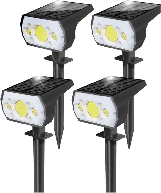 Photo 1 of 4 Pack Solar Spotlight Outdoor, 64 LEDs 1000 lumens Solar Outdoor Lights Waterproof, IP66 Solar Lights Outdoor Waterproof Landscape Spot Lights Wall Garden Lights for Yard Outdoor Solar Lights