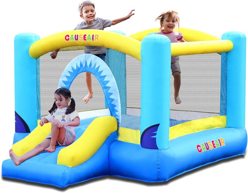 Photo 1 of Causeair Inflatable Bounce House for Kids Jumping Outdoor&Indoor,Bouncy Castle with Durable Double Sewn,Basketball Hoop,Shark Theme