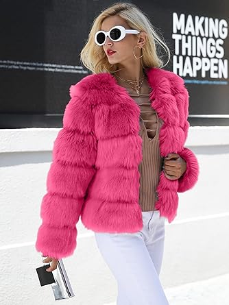 Photo 1 of  Women Luxury Winter Warm Fluffy Faux Fur Short Coat Jacket Parka Outwear size L