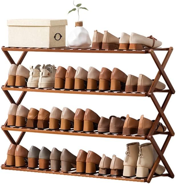 Photo 1 of  Bamboo Shoe Rack 4 Tier, Free Standing Shoe Storage Organizer for Entryway, Multifunctional Shoe Shelf for Home, Door, Hallway, Balcony, Bedroom