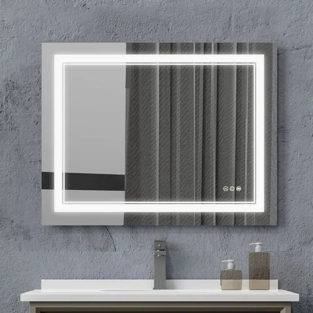 Photo 1 of 28x36 inch Anti Fog LED Mirror for Bathroom with Lights, Smart Touch Button, Memory, Wall Switch