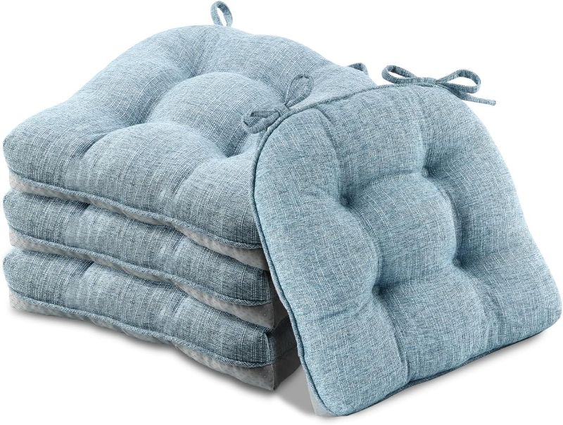 Photo 1 of Basic Beyond Chair Cushions for Dining Chairs 4 Pack, Memory Foam Chair Cushion with Ties and Non Slip Backing, 15.5 x 15.5 inches Tufted Chair Pads for Dining Chairs(Baby Blue)