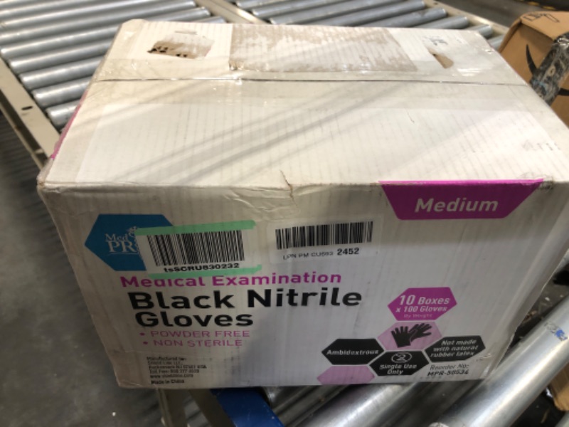 Photo 2 of MED PRIDE Medpride Medical Exam Nitrile Gloves| Black, Latex/Powder-Free, Non-Sterile Exam (Medium/1000) Medium (Pack of 1000)