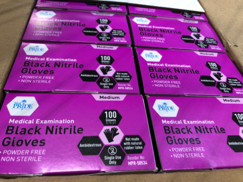 Photo 3 of MED PRIDE Medpride Medical Exam Nitrile Gloves| Black, Latex/Powder-Free, Non-Sterile Exam (Medium/1000) Medium (Pack of 1000)