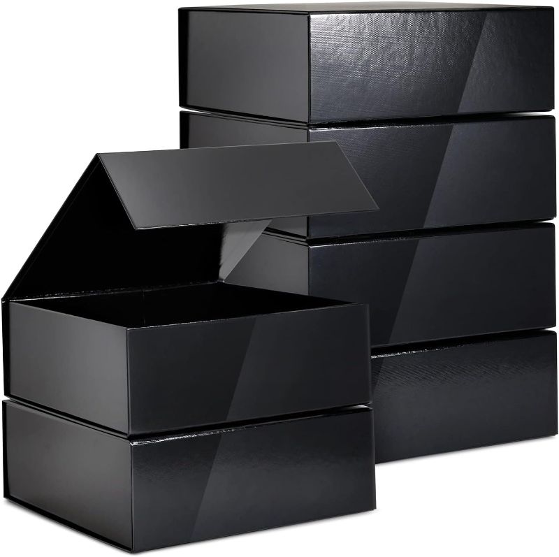 Photo 1 of 6 Pack Proposal Boxes with Lid for Groomsmen, Bridesmaid, 9.5 x 9.5 x 3.5 Inch Square BLACK Magnetic Gift Box for Parties, Retail